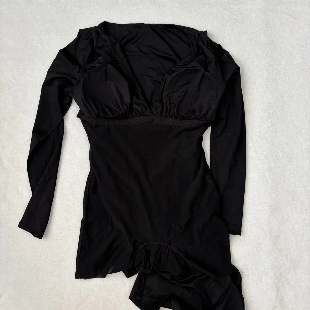 NWT Popilush Black Built in Shapewear Slimming Ruched Bodycon Dress Large Sleek - Picture 7 of 9